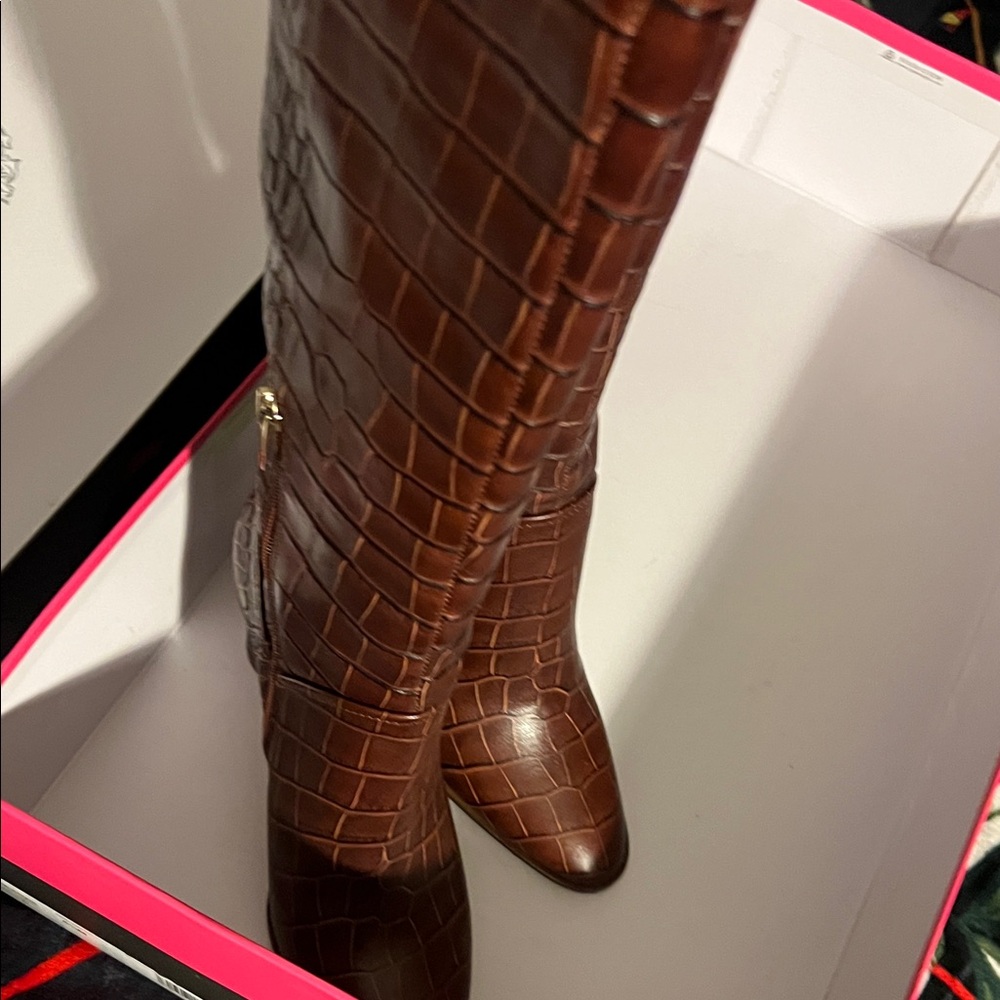 Vince Camuto Dark Brown Croc-Patterned Heeled Boots - Picture 8 of 11
